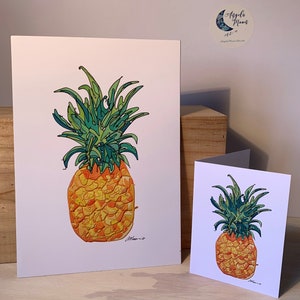 A4 Print Titel: 'Pineapple Peace' Gelbe und Orange Ananas