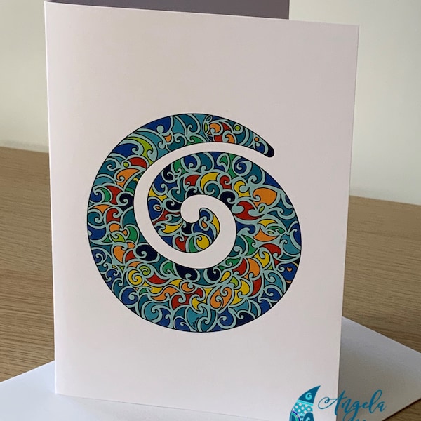 NEW GREETINGS CARD Title: 'Koru'   Blank Card Green New Zealand Māori Symbol for new beginnings, growth and harmony