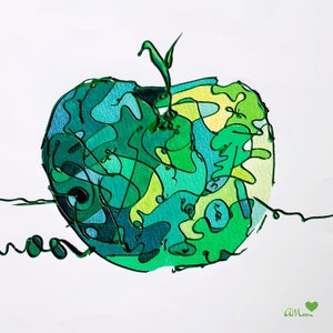 Print GREEN APPLE PRINT 16" X 18" Titel: 'Apple' Colourful Abstract Apple