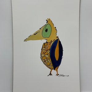 A4 Print Titel: 'Funky Chicken' gelbvogel cool Dude Green Eyed Bird