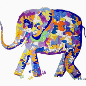 A4 PRINT Título: 'Elephant with Flower' Colorido Elefante Abstracto infantil
