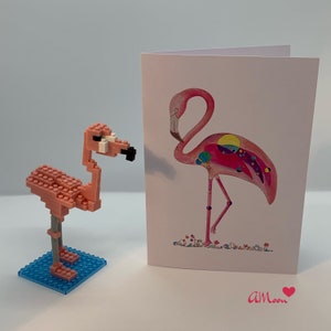 GRUSSKARTE Titel: 'Aunty Jenn' der Flamingo Blanko Karte Knallpink