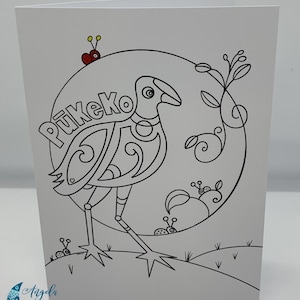 Colorir em seu próprio CARTÃO - Pūkeko, cartão de felicitações em branco Cultura Māori da Nova Zelândia