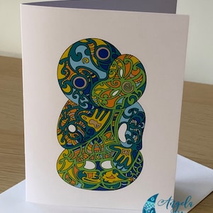 NEW GREETINGS CARD Title: 'Tiki" Blank Jade Green Card New Zealand Māori Symbol for Fertility and is a good luck symbol
