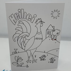 Colorir em seu próprio CARTÃO - Cartão de felicitações em branco do Galo Heihei Cultura Māori da Nova Zelândia