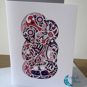 PINK GREETINGS CARD Title: Tiki Blank Card New Zealand Māori Symbol for Fertility and is a good luck symbol