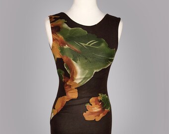 Boat Neck Dress, Gather Side Dress, Print Floral Dress, Fitted Dress, Sleeve less dress, Cone Dress, Short Dress