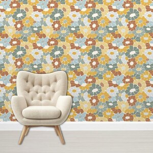 Retro Floral Warm Colors Pattern | Removable Peel & Stick Vinyl by Vinyl Your Walls | Bedroom Family Dining | Accent Wall | Wallpaper
