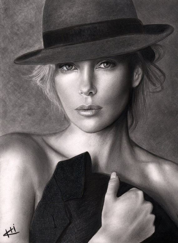 Realistic Portrait Drawing Charlize Theron Dessin Réaliste En Noir Et Blanc Charcoal Black And White