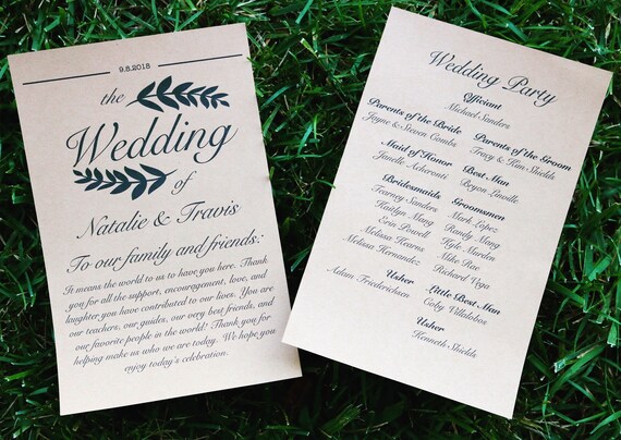 Personalized Wedding Programs Etsy