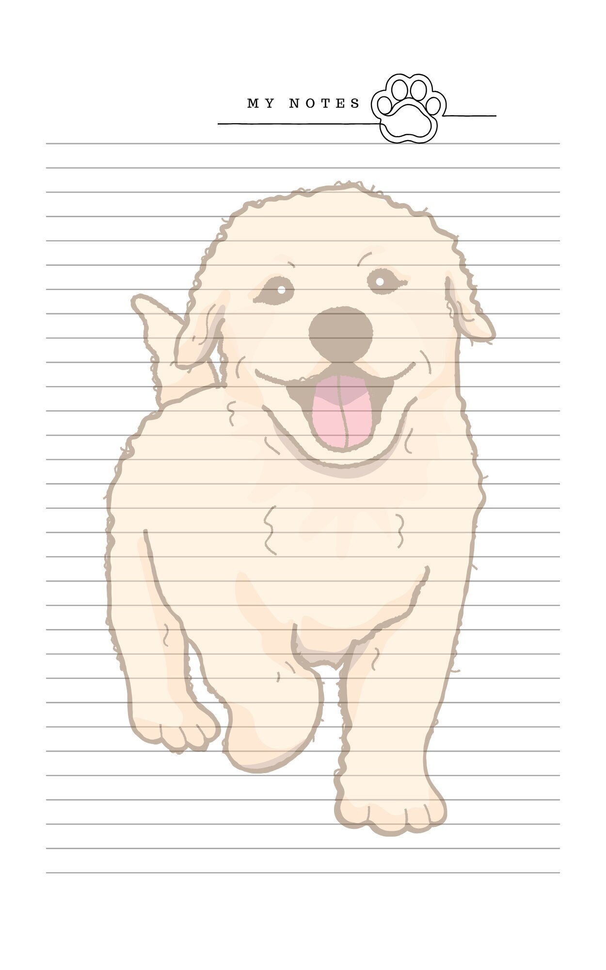 Golden Retriever Notepad Printable Minimalist With Paw Symbol, Instant Download, Pets ...