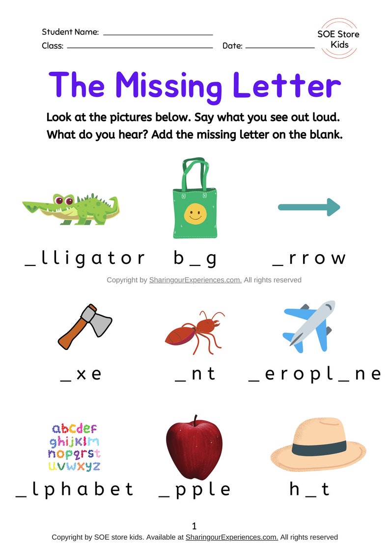 Find missing letter Phonics sounds worksheets Vocabulary game | Etsy