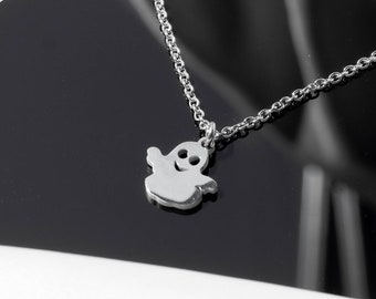 Stainless Steel Halloween Ghost Necklace, Spooky Pendant