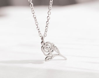 ROSE NECKLACE,Silver Rose Necklace, Flower Necklace, Dainty Necklace, Charm Necklace, Simple Necklace, Chain Necklace, Gift for her