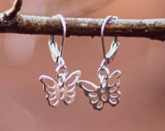 DAINTY BUTTERFLY EARRINGS, Dangle Earrings, Drop Earrings, Dainty Earrings, Silver Butterfly Earrings,Gift for her