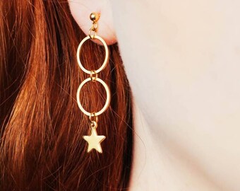 GOLD STAR EARRINGS, Star Dangle Earrings, Star Drop Earrings, Star Stud Earrings, Gold Star Dangle Earrings, Dainty Star Earrings