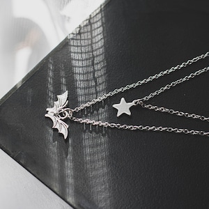 BAT LAYERED NECKLACE, Gothic Layered Necklace, Bat Necklace, Star Necklace, Simple layered necklace, Spooky Necklace,Gift For Her
