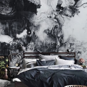 Black Splash - removable wallpaper, mural, wall mural, abstract, watercolor, self adhesive, peel and stick, classic, pastel, reusable #43