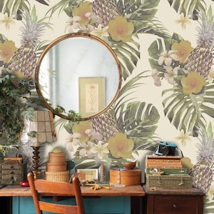 Pineapple - removable wallpaper, wall covering, self adhesive, summer, fruit, juicy, plant, flora, jungle, fresh, ananas, decorative #73