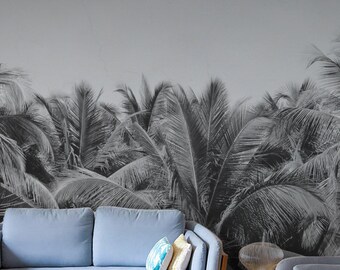 Palm Trees - removable wallpaper, design, wall covering, black and white, holiday, paradise, banana, travel, photo, beautiful, sun  #65