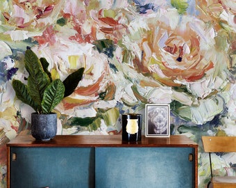Painting Roses - removable wallpaper, wall covering, self adhesive, repositionable, renters, trend, romantic, delicate, flora, garden  #68