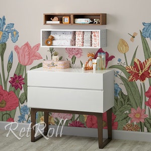 Colorful Meadow - removable wall mural, floral wall mural, nature garden, blooming flowers wall decor, self adhesive, nursery wall mural #10