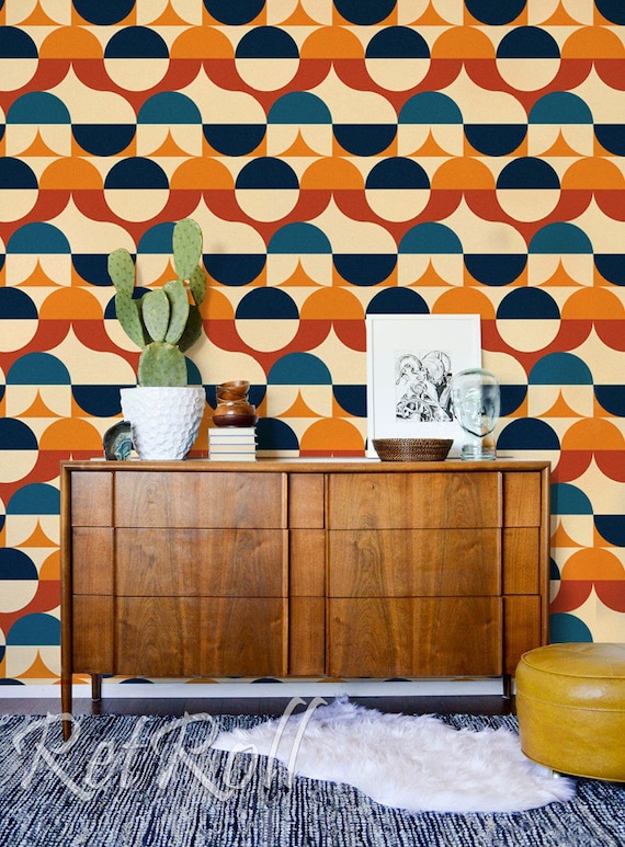 Buy Retro Circles Removable Wallpaper Vintage Style Oldshool Online in  India  Etsy