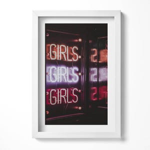 Glowing Neon Signs &quot;Girls&quot; Wall Art in Frame, City Framed Art, Claret Wall Art, Home Decorations