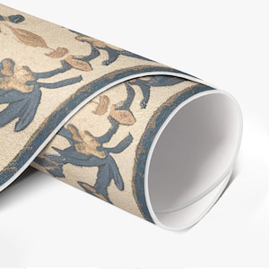 Retro Mandala Rococo Style Ornament Round Area Rug, Faux Tiles Vinyl Flooring, Creamy Pet Friendly Rug, Bedroom Rug, Easy To Clean Rug