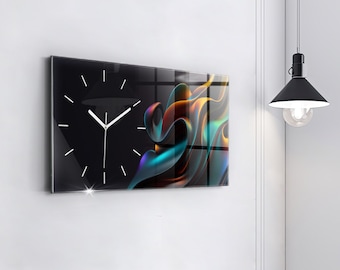 Futuristic wave Hanging Clock, Orange Glass Clock, Abstract Printed Clock, Personalised Clock, Numbers or Lines