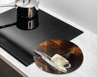 Coffee Cup Wood Cutting Board, Tempered Glass Chopping Board, Brown Kitchen Decorations, Large Chopping Board, Round Cutting Board