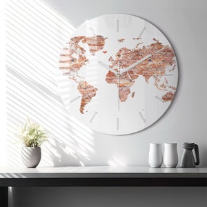 Old brick map Glass Clock, Brown Hanging Clock, Map Printed Clock, Personalised Clock, Numbers or Lines