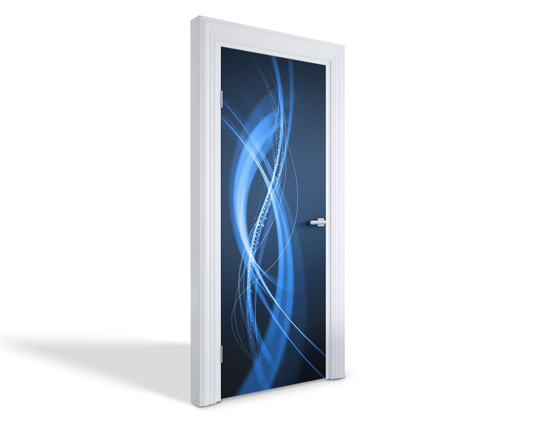 Blue Waves Door Sticker, Carving Door Mural, Abstraction Door Decals ...