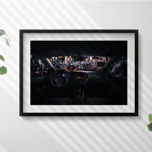 Car In Tokyo Wall Art in Frame, Vehicles Framed Art, Black Wall Art, Home Decorations