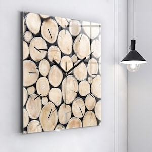 Truncated stumps of the tree Glass Clock, Brown Minimalistic Clock, Nature Wall Clock, Personalised Clock, Numbers or Lines Collection