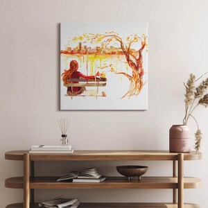 Autumn landscape - woman Canvas, Wall Art Picture, Orange Wall Decoration, Art Canvas Art