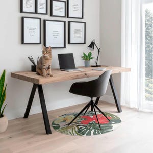 Tropical Flowers Leaves Chair Mat, Green Office Chair Floor Protector, Chair Floor Protector, Plants Desk Chair Mat, Computer Chair Mat