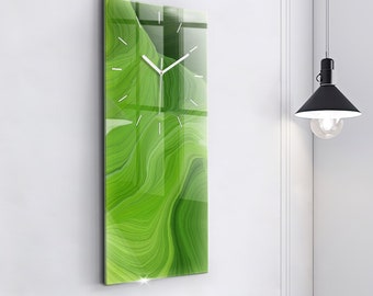 Modern waves Printed Clock, Green Glass Clock, Abstract Modern Wall Clock, Custom Wall Clock, Numbers or Lines Collection