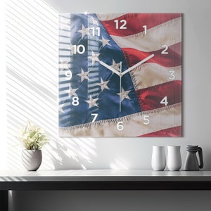 American flag Glass Clock, Multicolour Wall Clock, Countries of the world Hanging Clock, Personalised Clock, Numbers or Lines Collection