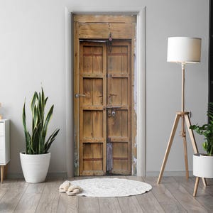 Old Wooden Door Door Sticker, Carving Door Mural, Architecture Door Decals, Brown Door Mural, Bedroom Door Stickers