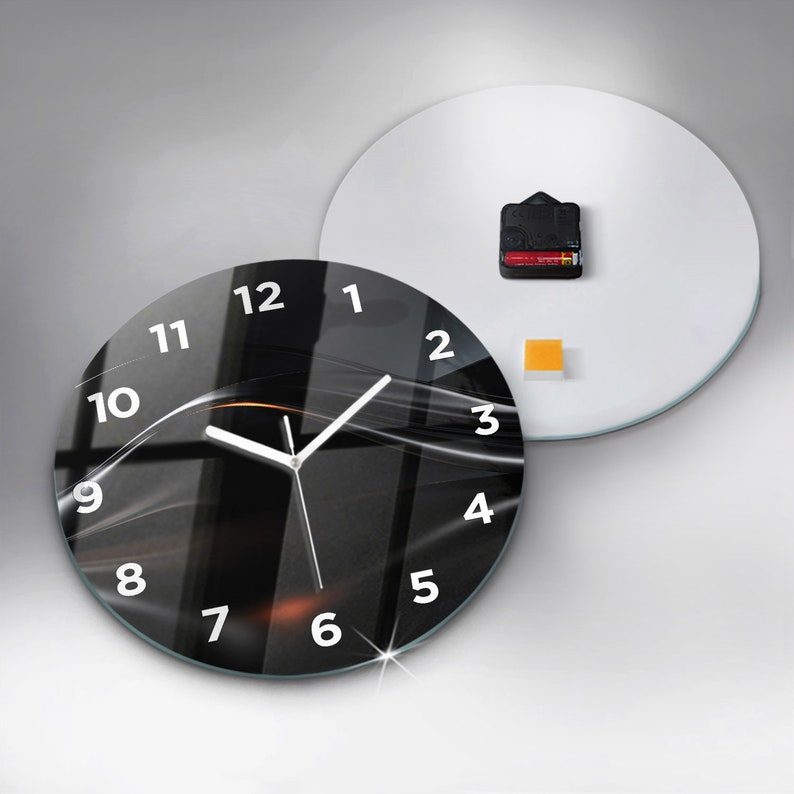 Reloj de cristal de abstracción, reloj de pared moderno negro, reloj minimalista abstracto, reloj personalizado, números o líneas Circle 30cm (11.8in)