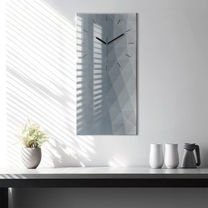 Horloge minimaliste abstraite vague, horloge en verre gris, horloge murale abstraite, horloge décorative horizontale, collection chiffres ou lignes image 5