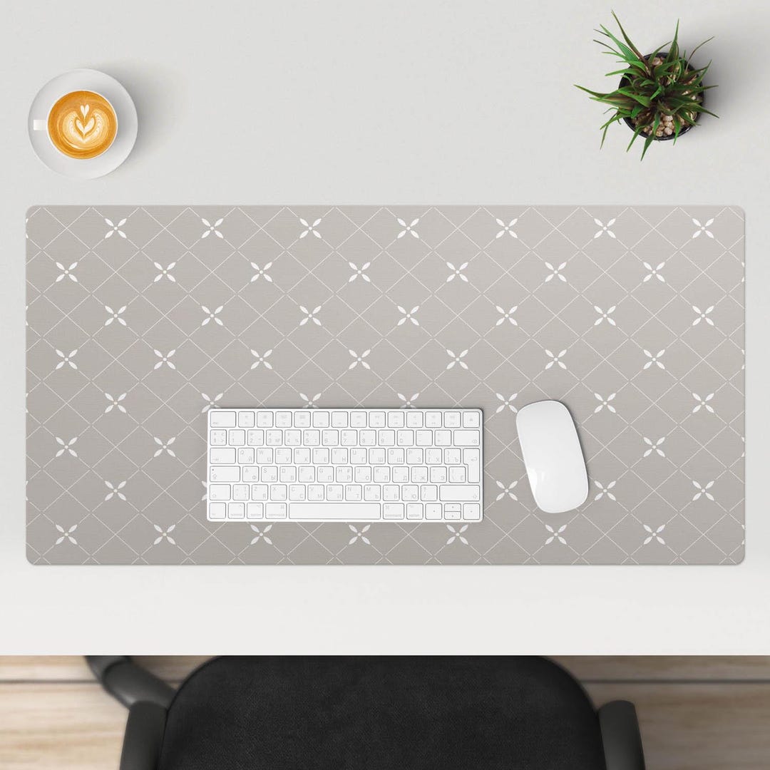 Geometric Floral Pattern Desk Mat, Beige Desk Pad, PVC Table Protectors ...