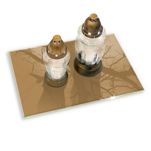Beige Color Tempered Glass Holder, Memorial Tray, Solid Color Cemetery Decoration, Beige Candle Stand, Grave Lantern Holder