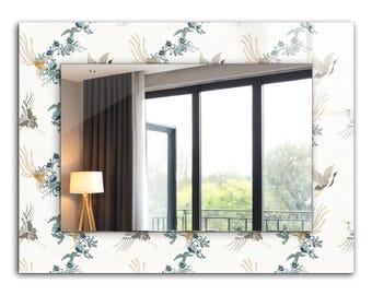 Miroir Décoratif Rond Avec Cadre En Verre - Motif Bourgeons De Pivoine - Plusieurs Tailles