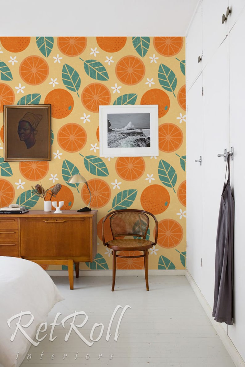 Vintage Oranges removable wallpaper peel and stick Etsy