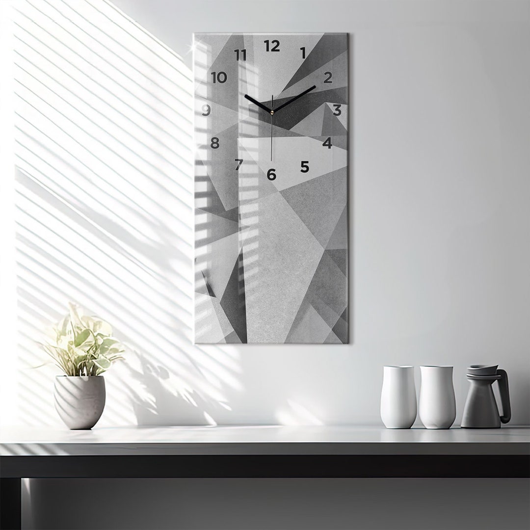 Gray Geometric Abstraction Modern Wall Clock, Gray Glass Clock ...