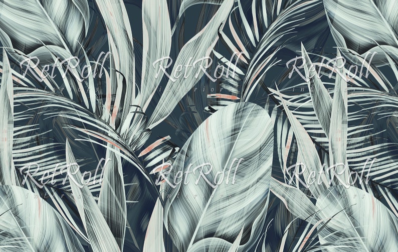Exotic Leaves removable wallpaper, repositionable, nursery, jungle flora, bloosom, abstract, tree, monstera, botanics, details, dark 69 image 5