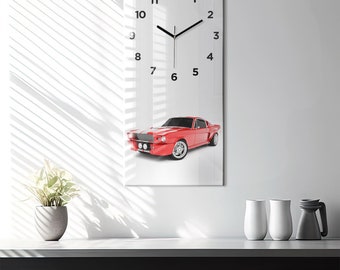Sports car Wall Clock, Red Glass Clock, Vehicle Hanging Clock, Personalised Clock, Numbers or Lines