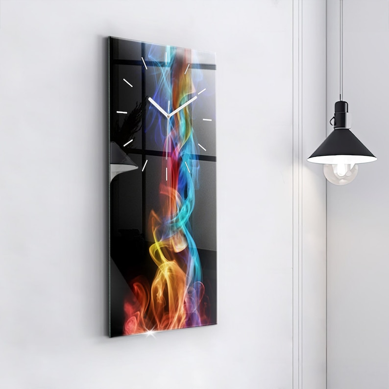 Horloge murale abstraite lignes colorées, horloge en verre multicolore, horloge imprimée abstraite, horloge personnalisée, collection chiffres ou lignes image 1